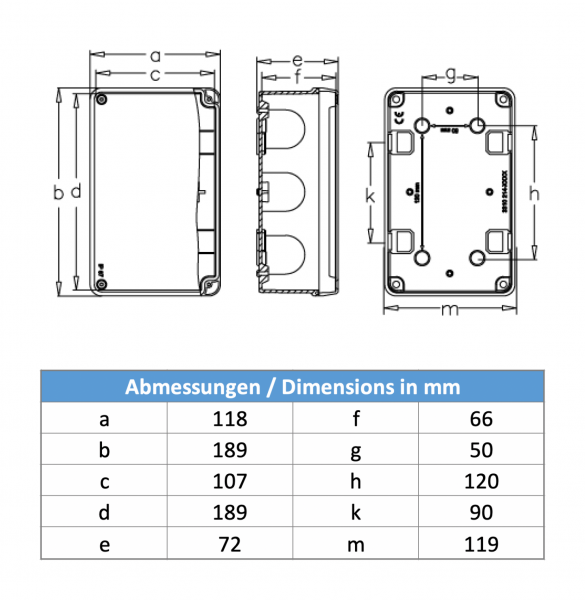 Installationsgehäuse IP67 (110x180x70mm) - mit Transparentdeckel